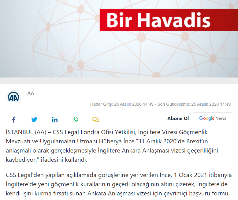 CSS Legal: İngiltere nin Ankara Anlaşması Vizesi Bitiyor